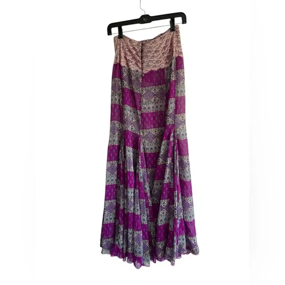 RARE Free People Purple Patchwork Gypsy Maxi Skirt Size 0 - Picture 3 of 6